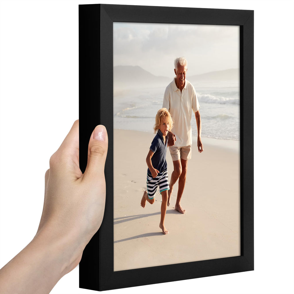 Americanflat 5x7 Picture Frame with Shatter-Resistant Glass - Soho Collection - Gallery Style Deep Molding Picture Frames for Tabletop and Wall Display - Black