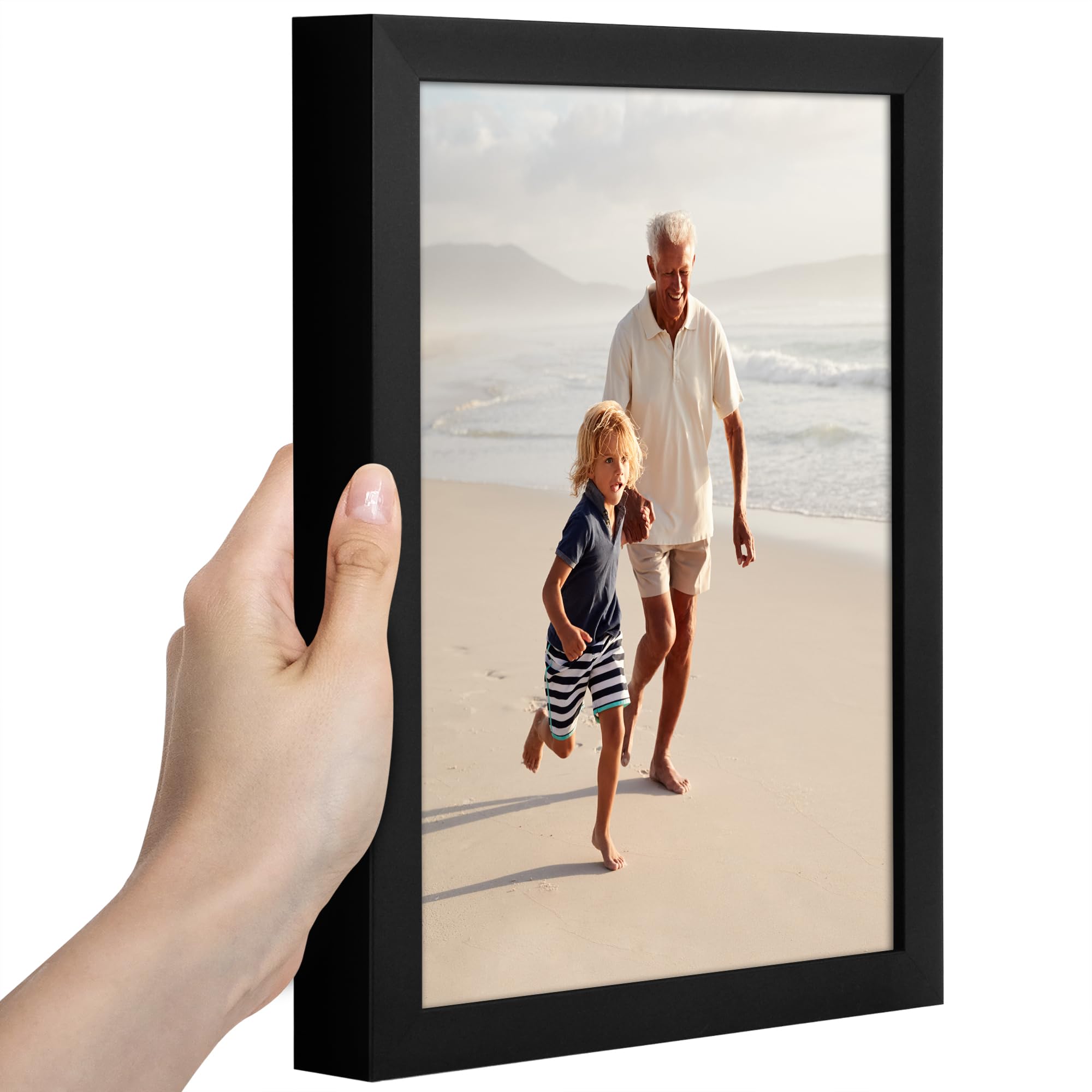 Americanflat 5x7 Picture Frame with Shatter-Resistant Glass - Soho Collection - Gallery Style Deep Molding Picture Frames for Tabletop and Wall Display - Black