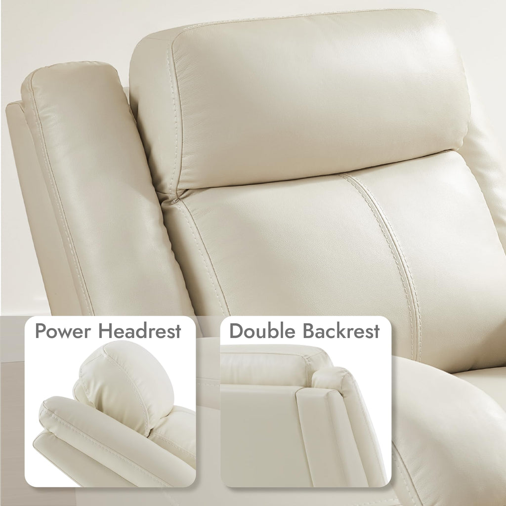 Watson & Whitely Genuine Leather Power Recliner Chairs for Adults, Wall Hugger RV Recliner with Power Headrest & Charging Ports, Electric Recliner Sofa Chair for Living Room, Black