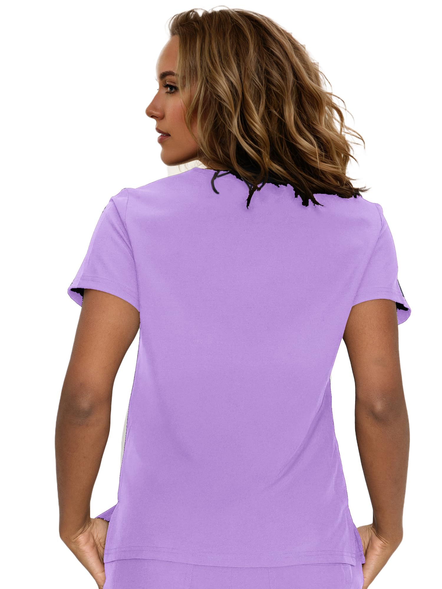 floralhue Scrub Tops for Women, Curved V-Neck Scrub Tops with 3 Pockets, Soft Stretch, Easy Care