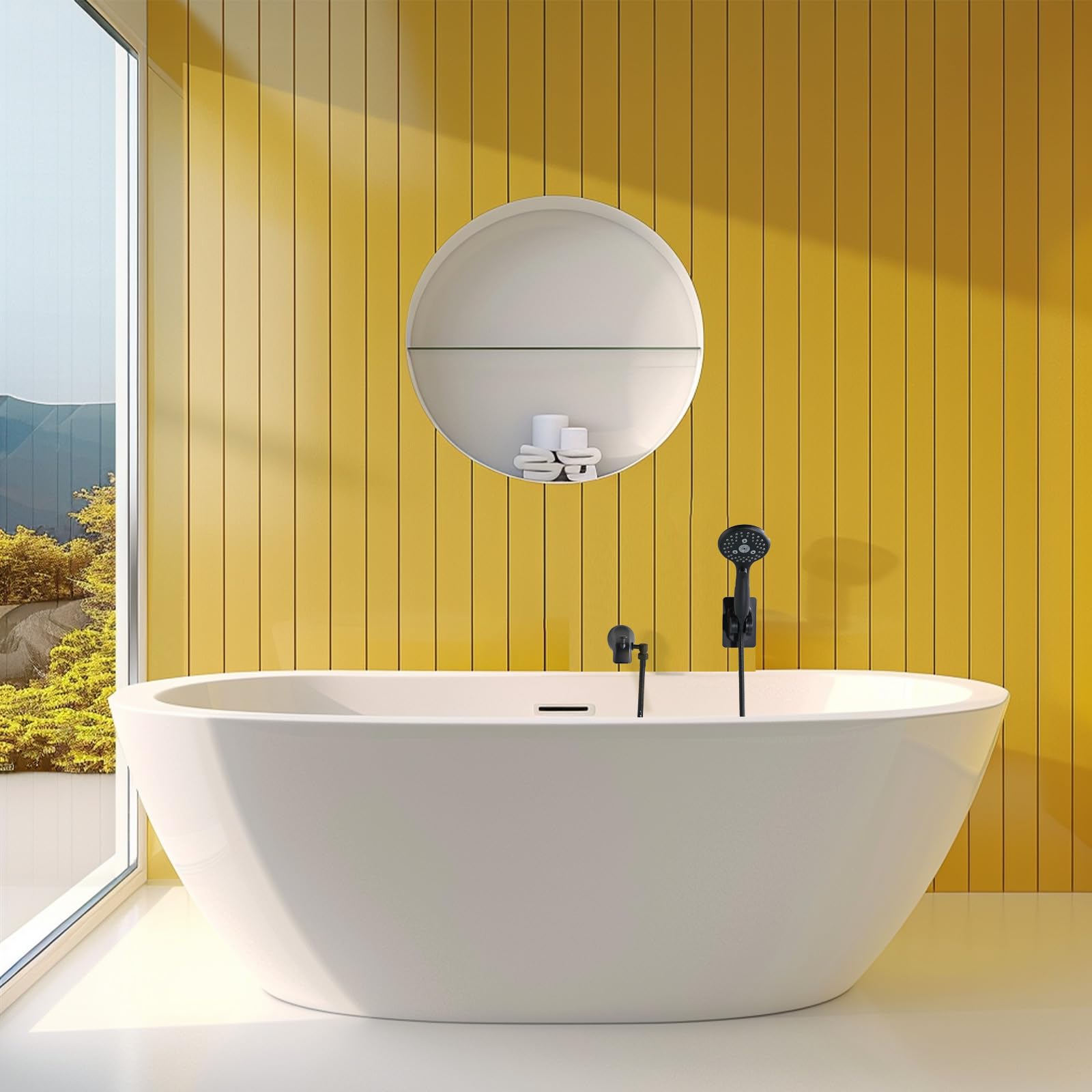 PROOX All Metal Tub Spout with Diverter, 6 Settings Hand held Shower with ON/Off Pause Switch, Bathtub Faucet with Sprayer Brushed Nickel