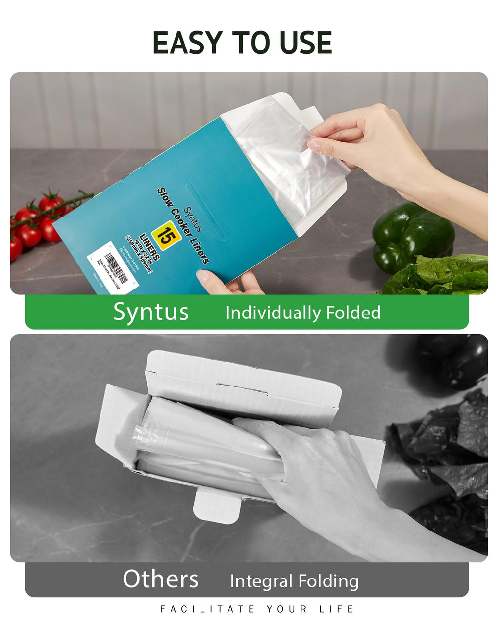 Syntus Slow Cooker Liners, 10 Count Cooking Bags Small Size Disposable Pot Liners Plastic Bags, Fit 1QT to 3QT for Slow Cooker Cooking Trays, 10.5"x 17.5", 10 Liners