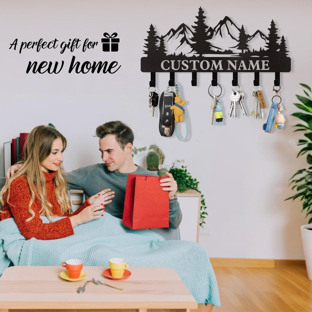 Dyoart Personalized Couple's Name Key Rack, Wall Mounted Metal Key Holder for Housewarming Gifts,ignent Bedding