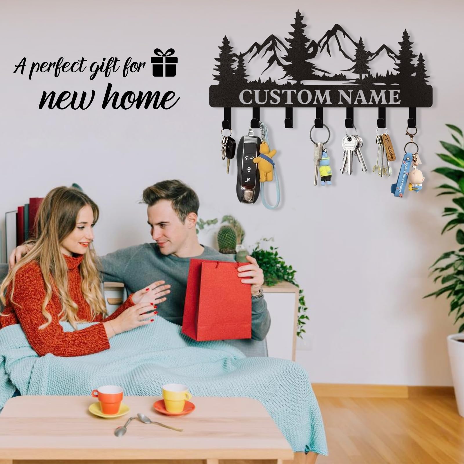 Dyoart Personalized Couple's Name Key Rack, Wall Mounted Metal Key Holder for Housewarming Gifts,ignent Bedding