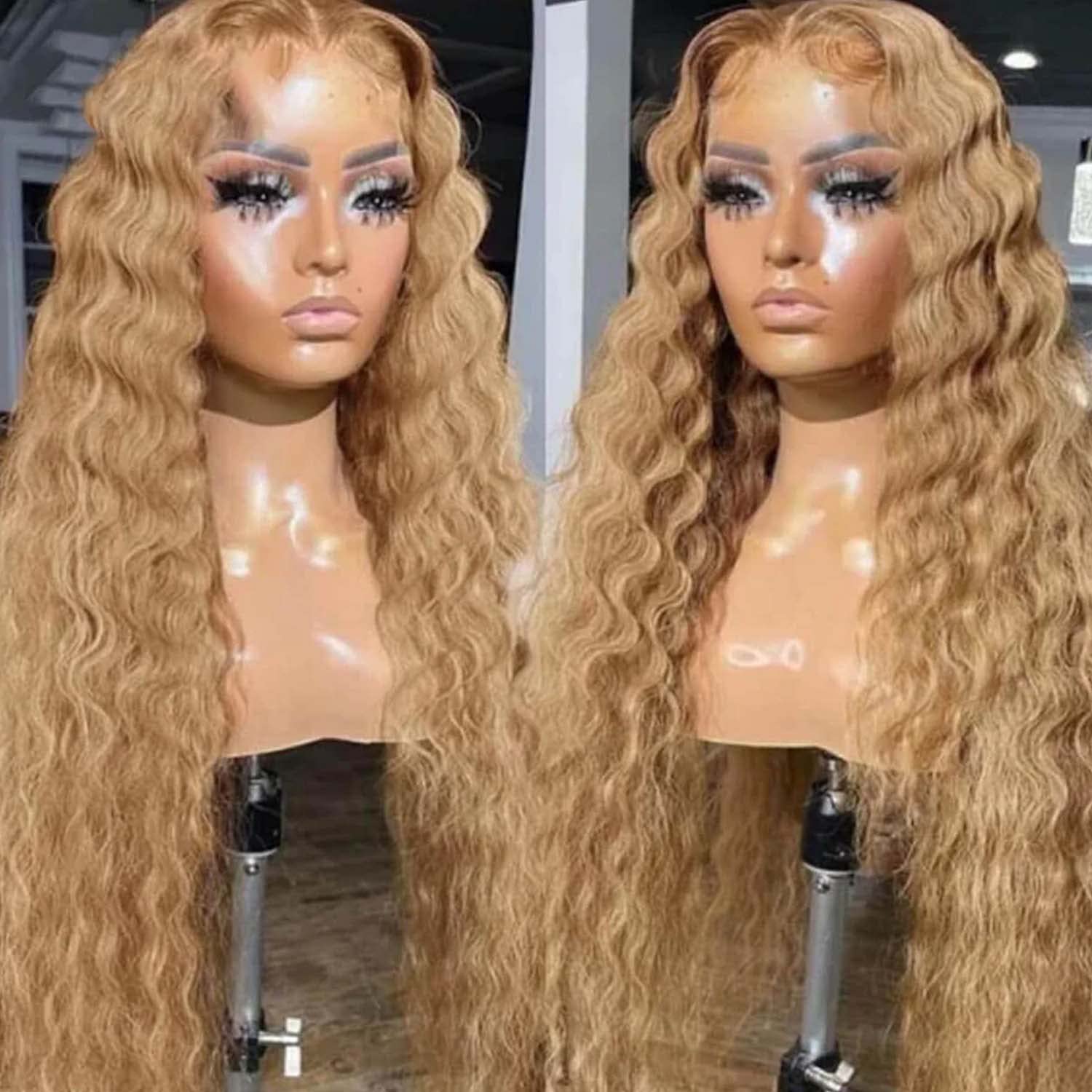INSTASTYLE 30 Inch Synthetic Curly Wigs for Women Long Black Hair Wig Lace Front 4" Simulated Scalp Natural Loose Deep Wave Crimps Curls Wig As Hair Replacement Wigs 1B