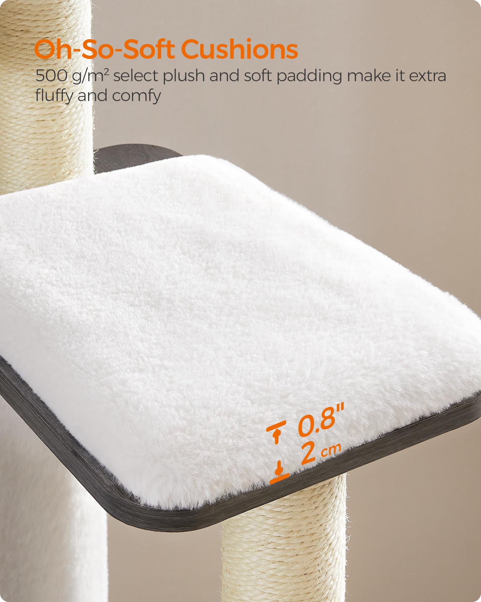 Feandrea Cat Tree, 65-Inch Modern Cat Tower for Indoor Cats, Multi-Level Cat Condo with 5 Scratching Posts, Perch, Washable Removable Cushions, Cat Furniture, Cloud White UPCT166W01