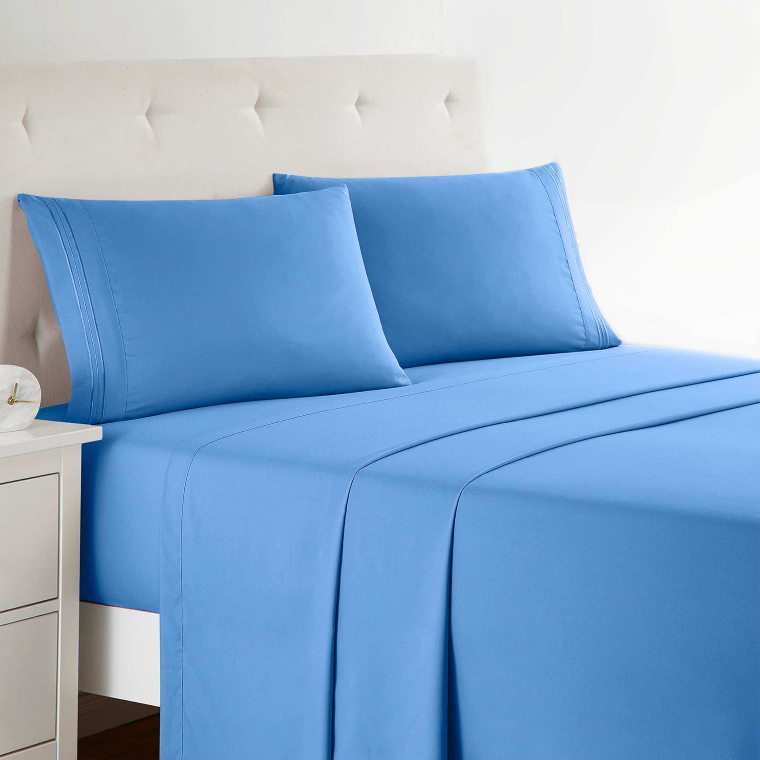 Clara Clark Bed Sheets, Premier 1800 Series 4 Piece Bed Sheet Set, Deep Pocket, Wrinkle, Fade, Stain Resistant, Luxury Soft Bedding Sheets & Pillowcases, Twin, Beach Blue