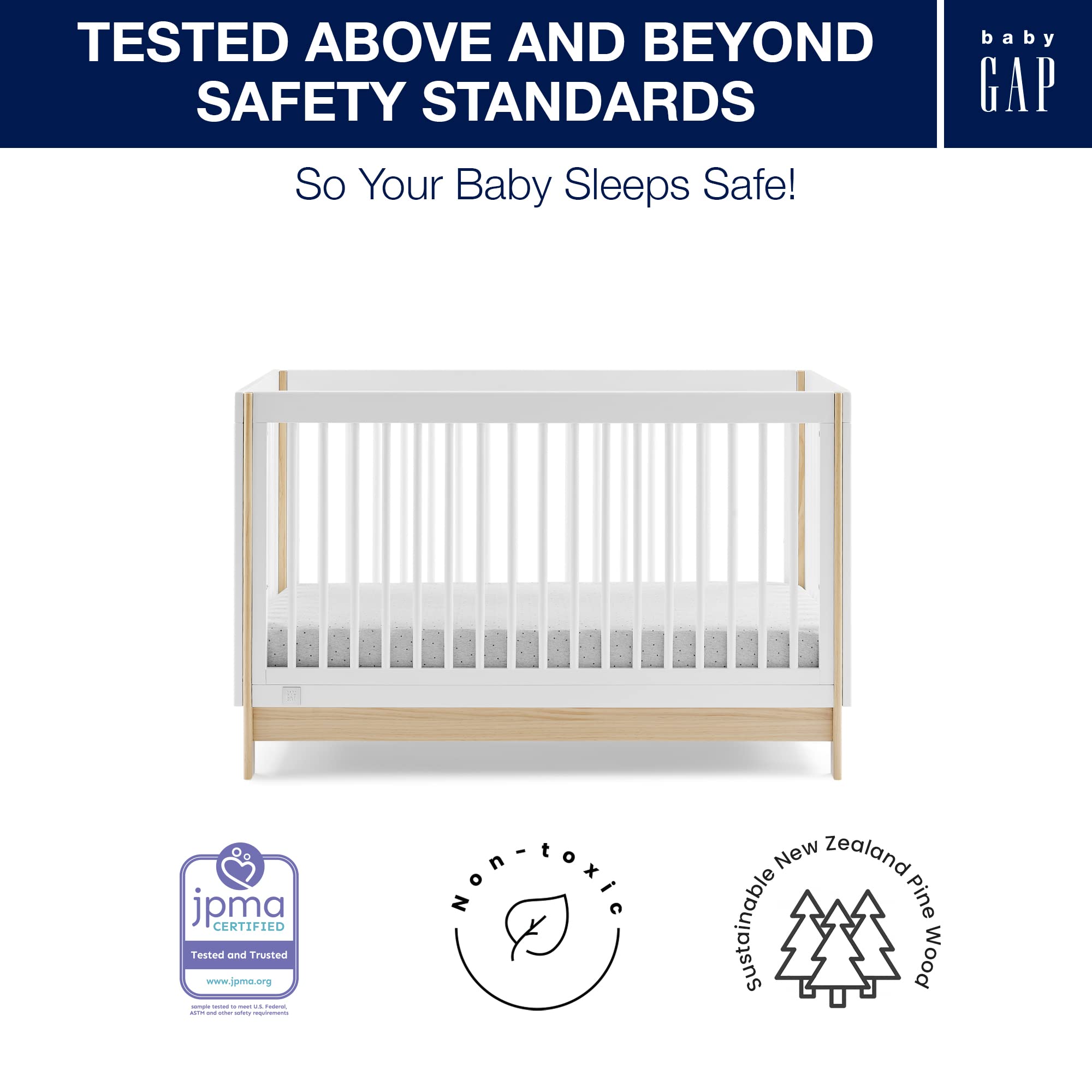 GAP babyGap Tate 4-in-1 Convertible Crib - Greenguard Gold Certified, Bianca White/Natural