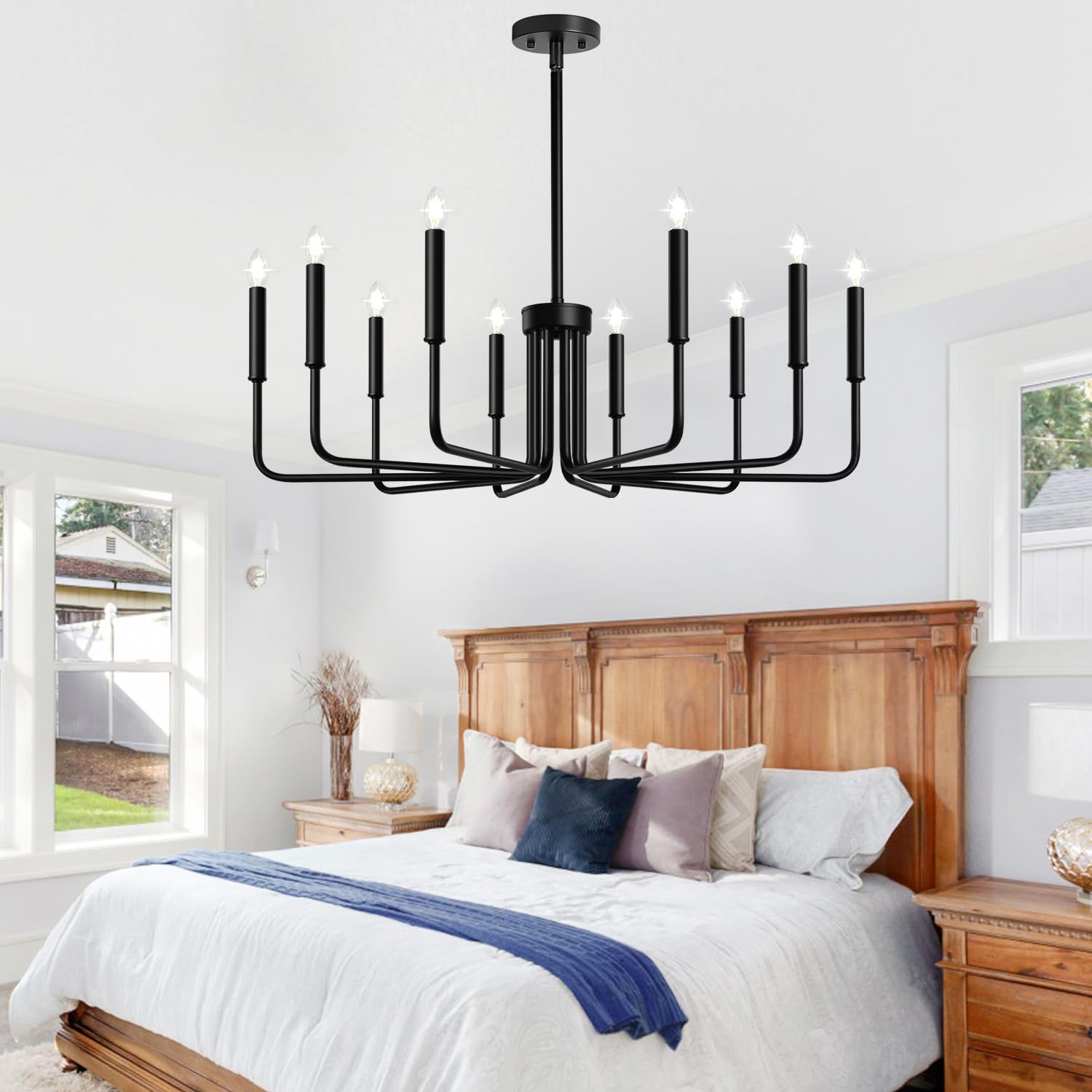 Rustic Black Chandelier, 6-Light Antique Farmhouse Chandelier for Dining Room Lighting Fixtures, Vintage Candle Pendant Light Fixtures Chandeliers for Dining Room Bedroom, Foyer and Living Room
