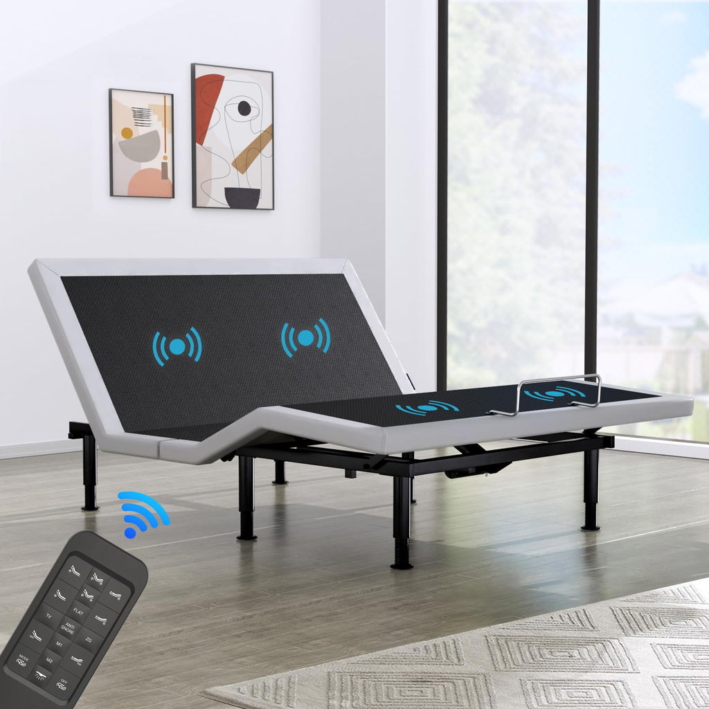 Full Adjustable Bed Base Frame, Massage & Wireless Remote, Dual USB Ports,Ergonomic Upholstered Bed Frame, Lift Motor, Under Bed Lighting, Independent Head and Foot Tilt