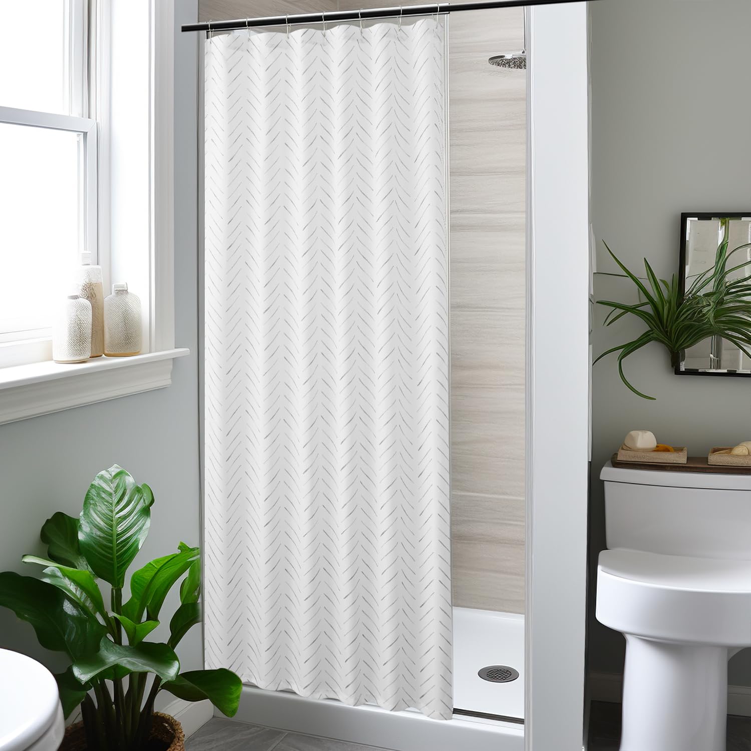 jinchan Small Stall Black and White Shower Curtain 36x72 Inches Inky Herringbone Chevron Zig Zag Waterproof Fabric Modern Farmhouse Shower Curtains for Bathroom with 7 Hooks