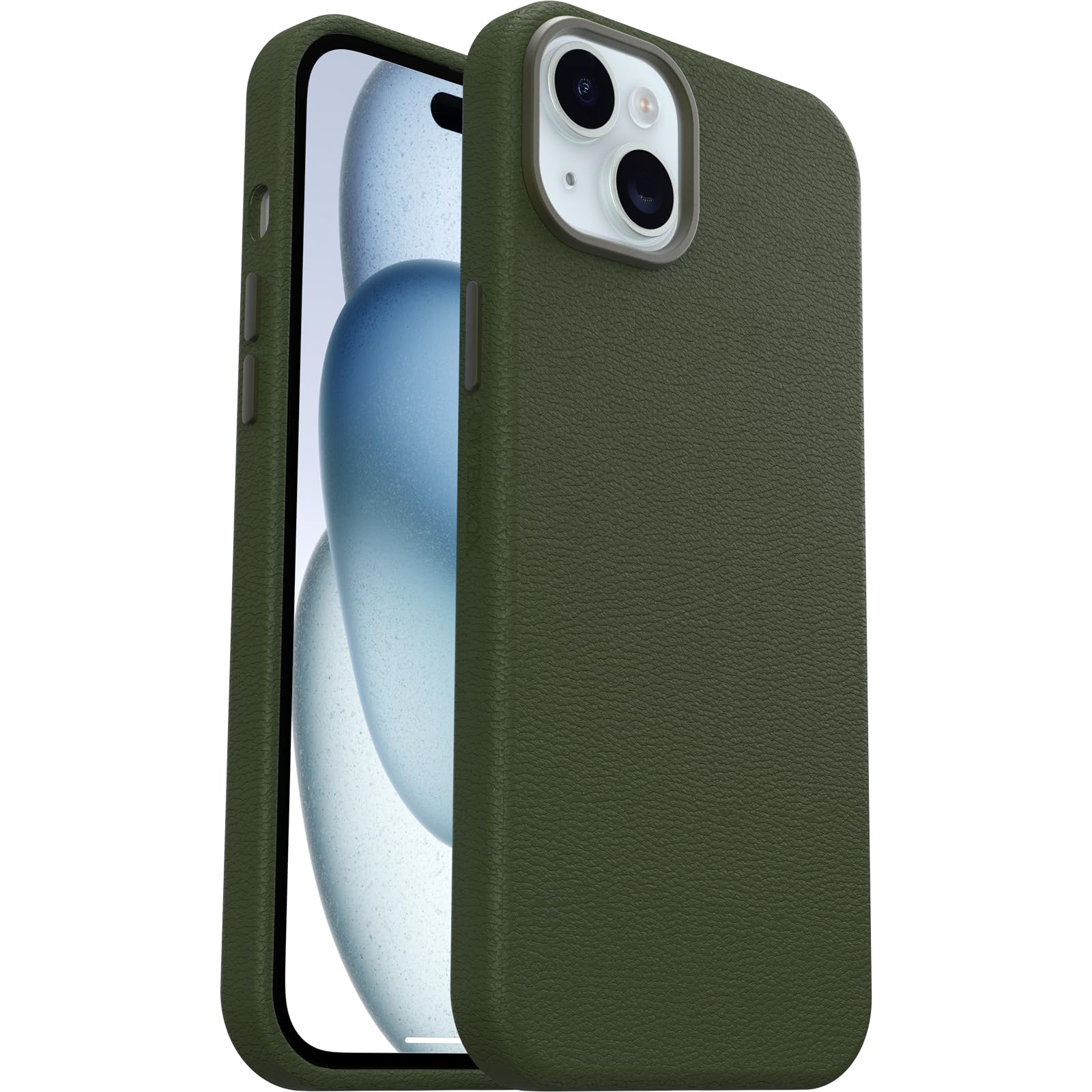 OtterBox iPhone 15 Symmetry Series Cactus Leather for MagSafe - Noir ASH (Black), Slim, Premium, Protective iPhone Case