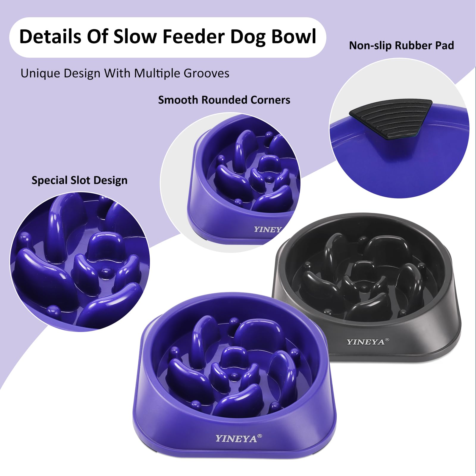 YINEYA 2PCS Anti-Choking Slow Feeder Dog Bowls Small Size Dog, Slow Feeder Cat Bowl, Supplies and Puzzle for Pet
