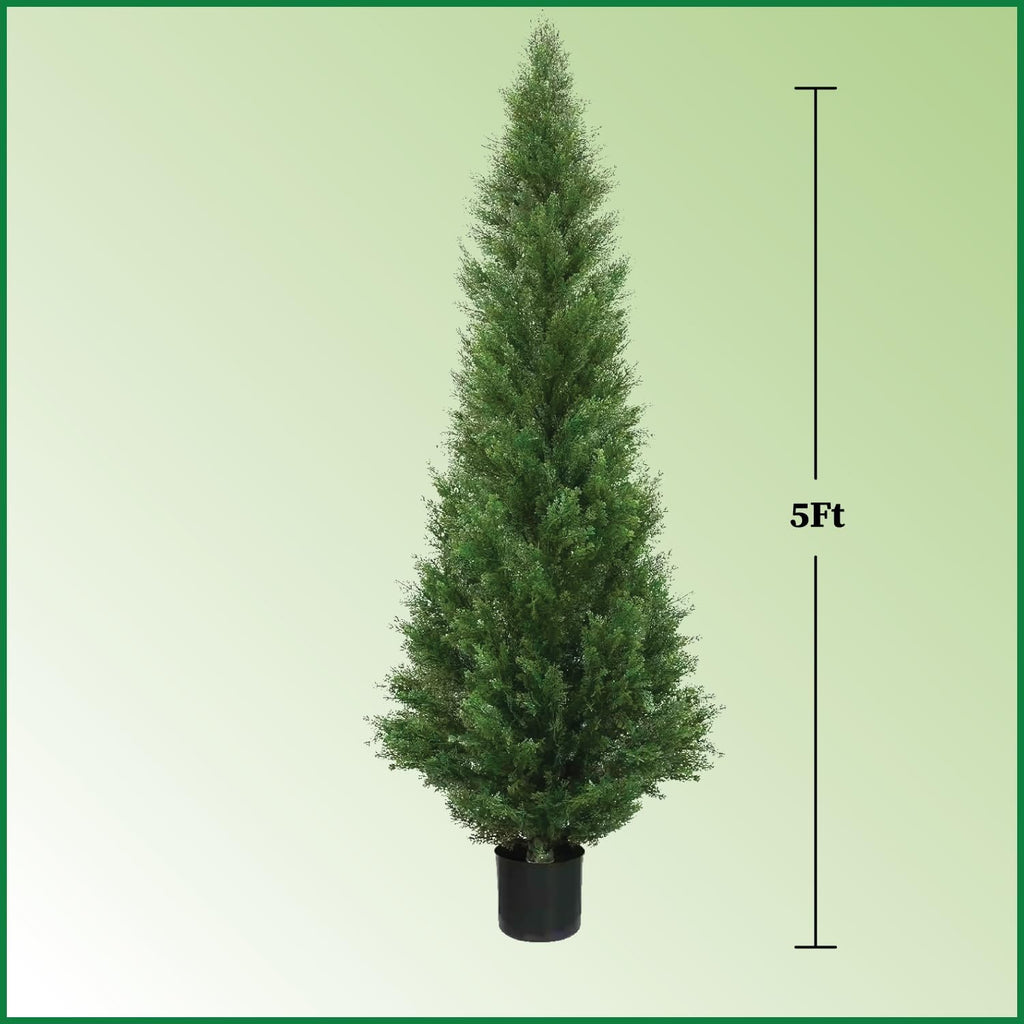 Two 5 Foot Outdoor Artificial Cedar Topiary Trees Potted Plants Two Peace Construction