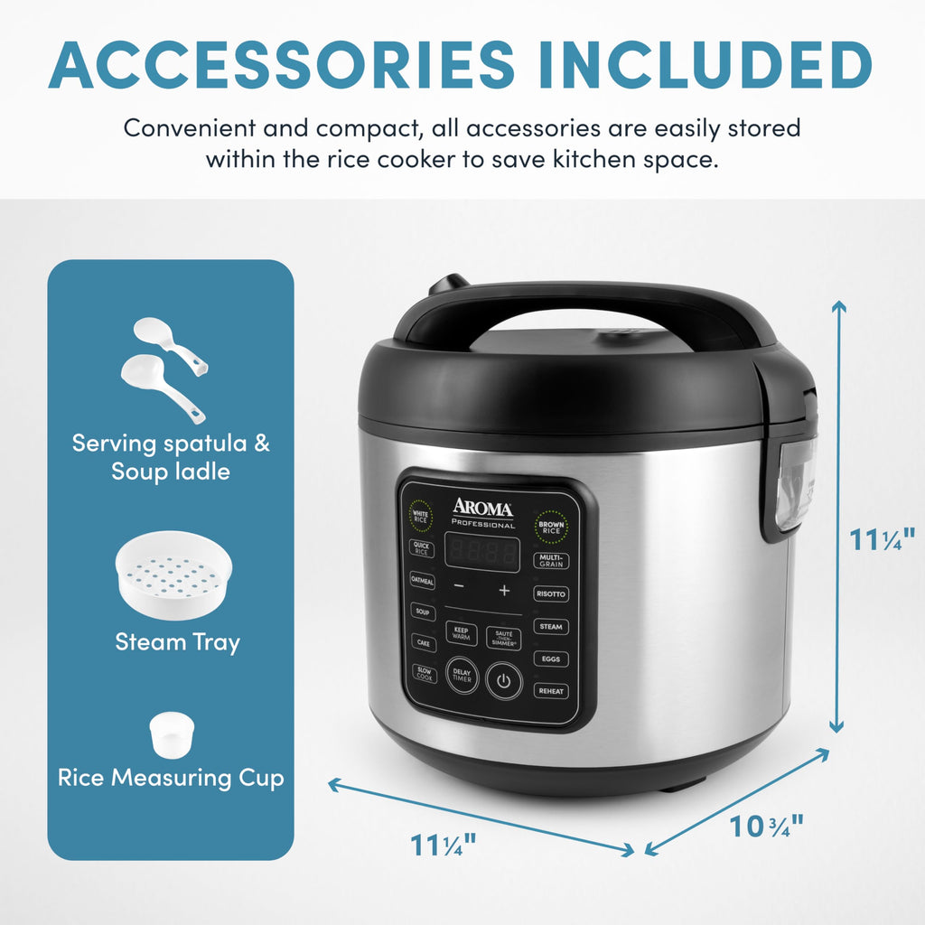 AROMA Digital Rice Cooker, 4-Cup (Uncooked) / 8-Cup (Cooked), 2 Qt, Steamer, Multicooker, Slow Cooker, Oatmeal Cooker, Auto Keep Warm, Stainless Steel Exterior