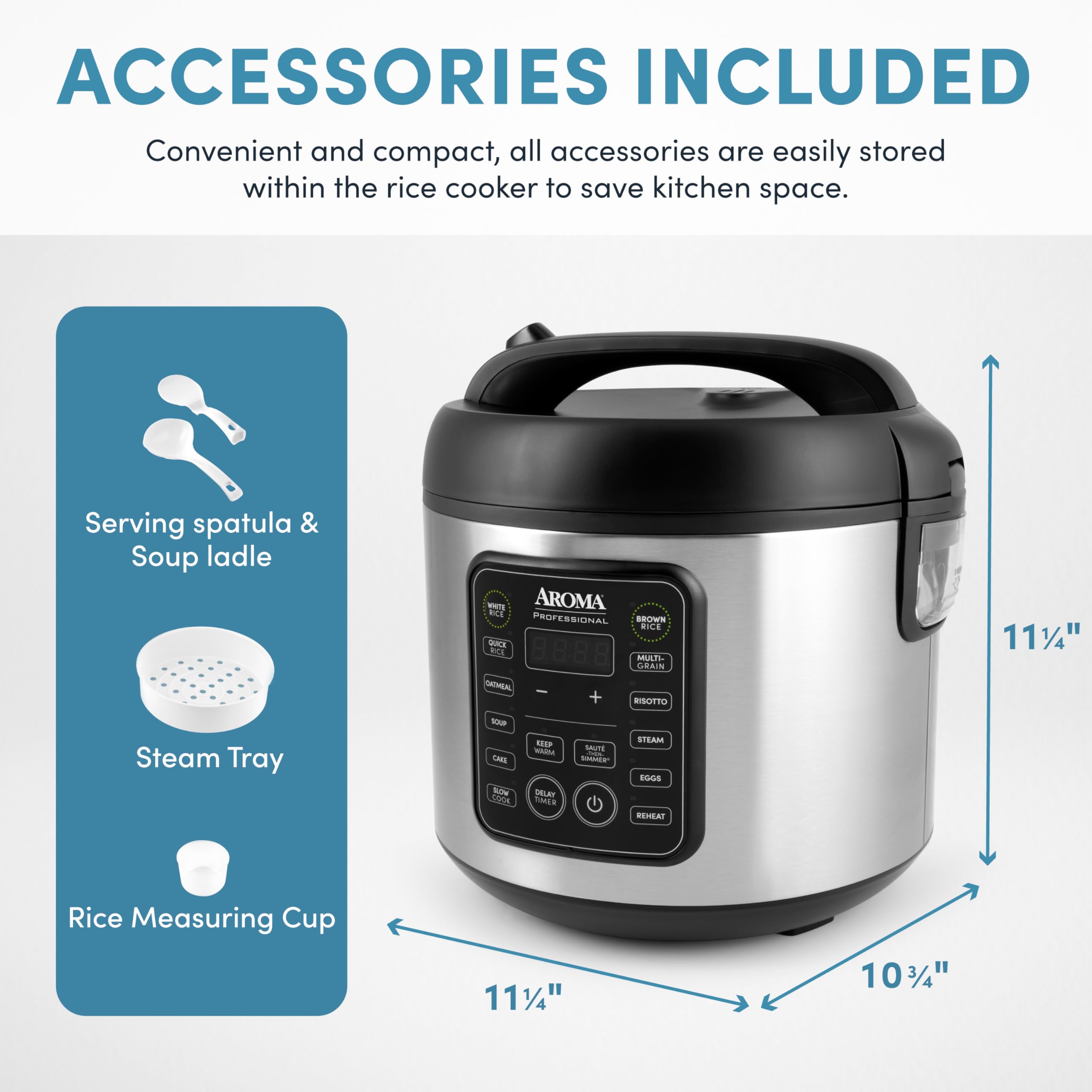 AROMA Digital Rice Cooker, 4-Cup (Uncooked) / 8-Cup (Cooked), 2 Qt, Steamer, Multicooker, Slow Cooker, Oatmeal Cooker, Auto Keep Warm, Stainless Steel Exterior