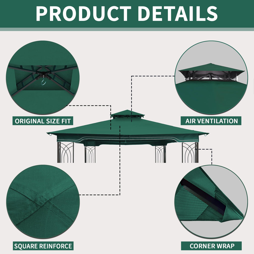 SCOCANOPY Replacement Gazebo Canopy Compatible with 10 x 12 Regency II Patio Gazebo Model L-GZ798PST,A101004104,A101004105,(Forest Green)
