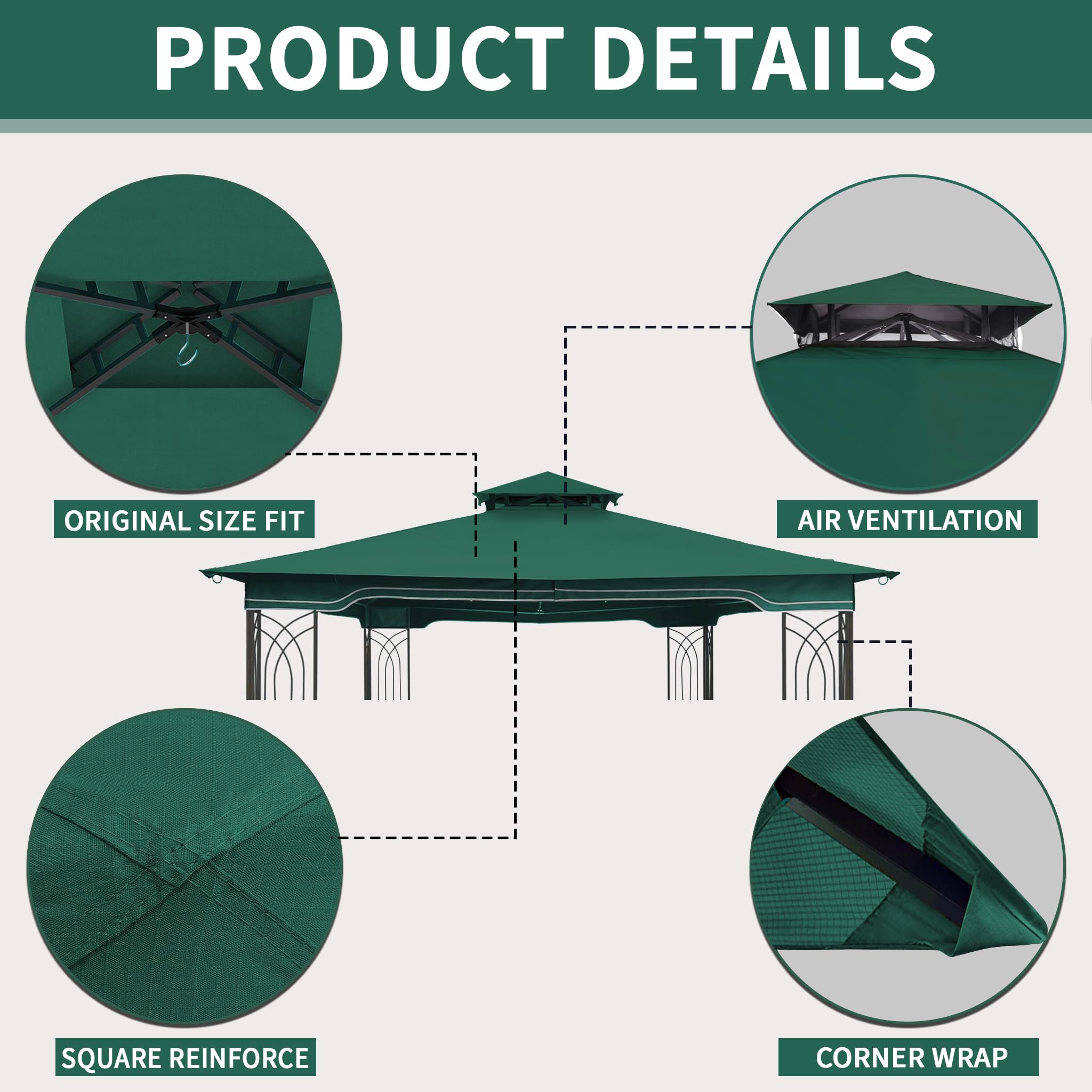 SCOCANOPY Replacement Gazebo Canopy Compatible with 10 x 12 Regency II Patio Gazebo Model L-GZ798PST,A101004104,A101004105,(Forest Green)