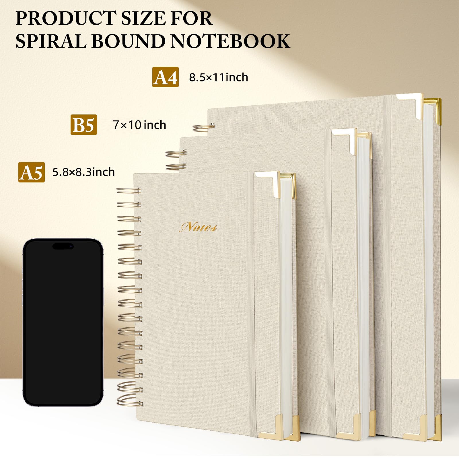 Spiral Notebook Journal, 328 Pages Linen Hardcover College Ruled Notebook, Lined Thick Journals for Women Men, A4 Thick Spiral Journal for Writing, 100GSM Paper, Cute Notebooks for Work School