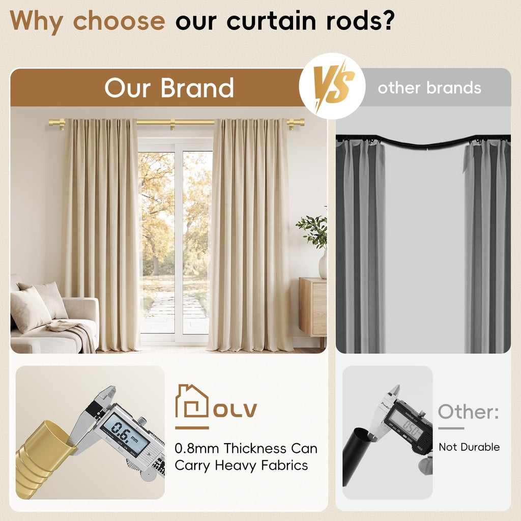 OLV Black Curtain Rod 36 to 45 Inch, 1 Inch Adjustable Modern Curtain Rods for Windows, Decorative Heavy Duty Window Treatment Rods with End Cap Finials, Telescopic Splicing Drapery Pole, Easy Install