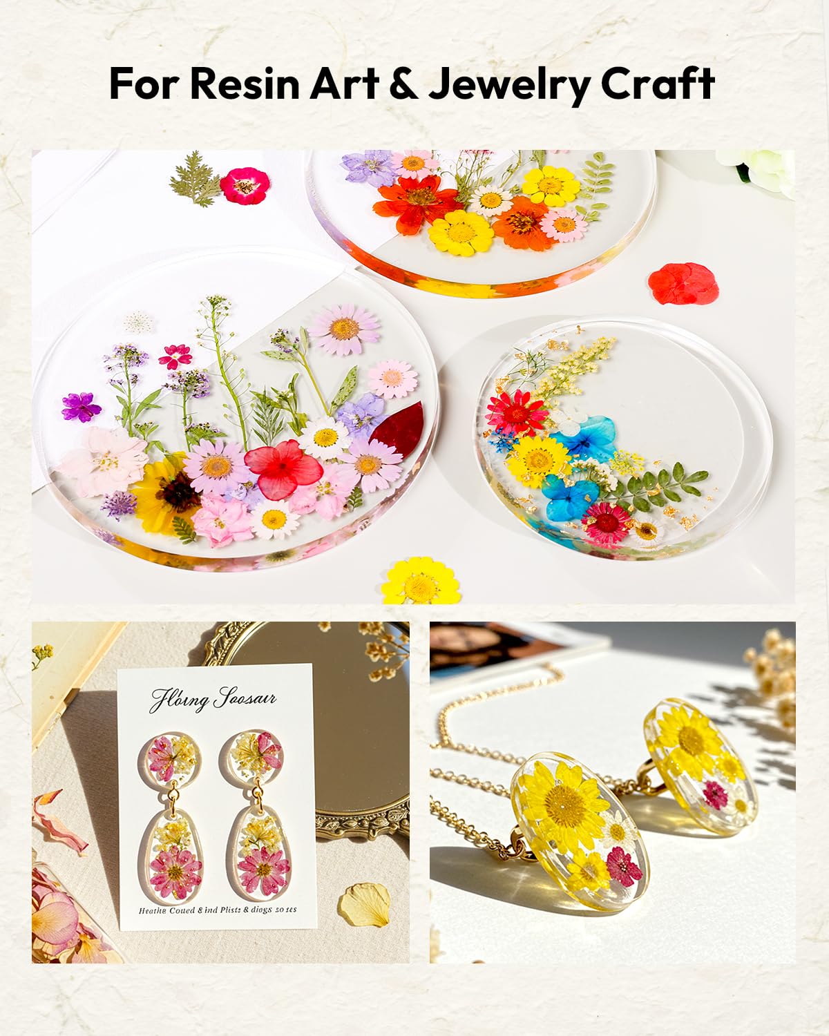 Dried Flowers, Resiners 58Pcs Pressed Flowers for Craft Pink Real Natural Dried Flowers Dry Leaves Kit for DIY Making Crafts Resin Soap Candle Scrapbook Supplies Card Making Jewelry