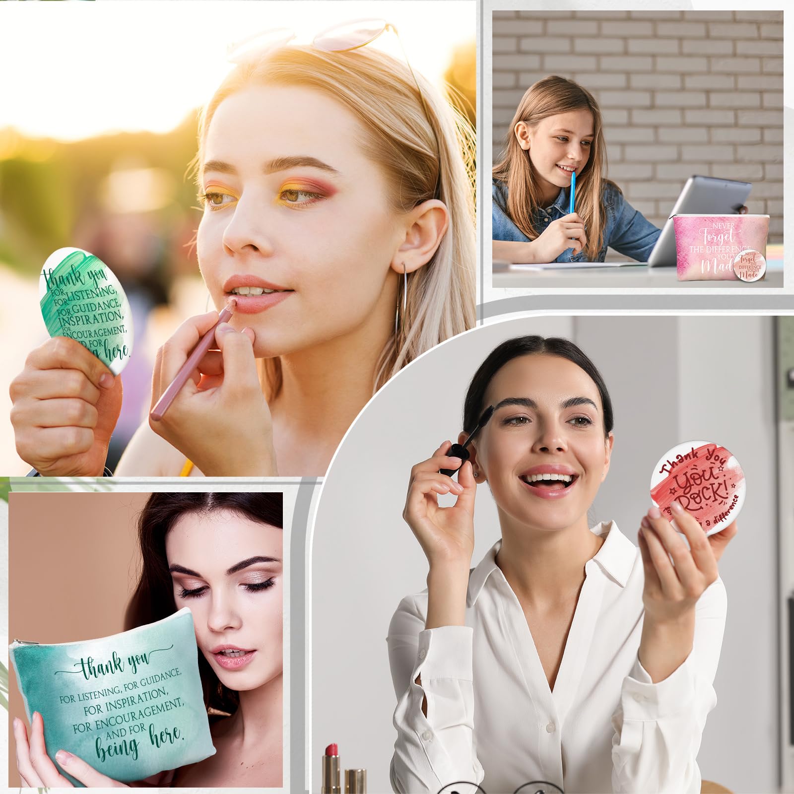 Vercraft 20 Pcs Employee Appreciation Gift for Women Inspirational Canvas Makeup Bag Portable Compact Mirror Bulk Cosmetic Bag Thank You Party Favor for Women Coworker Nurse (Bohemian,Boho)