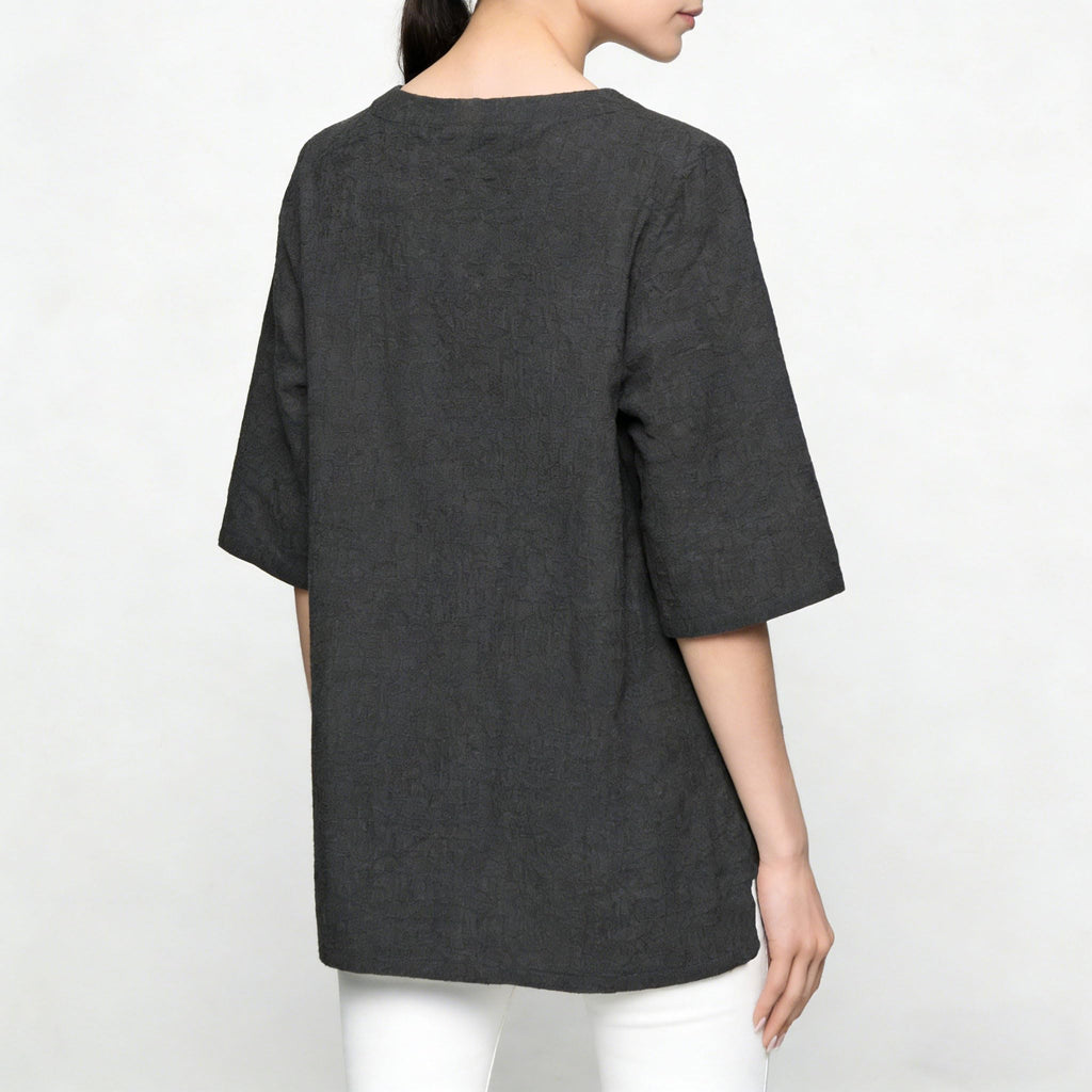 Minibee Women's 3/4 Sleeve Cotton Linen Jacquard Blouses Top T-Shirt