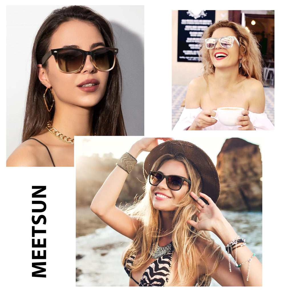MEETSUN Retro Polarized Sunglasses for Women Men Classic Mirror Lens Driving Trendy Sun Glasses UV Protection (3 Pack)