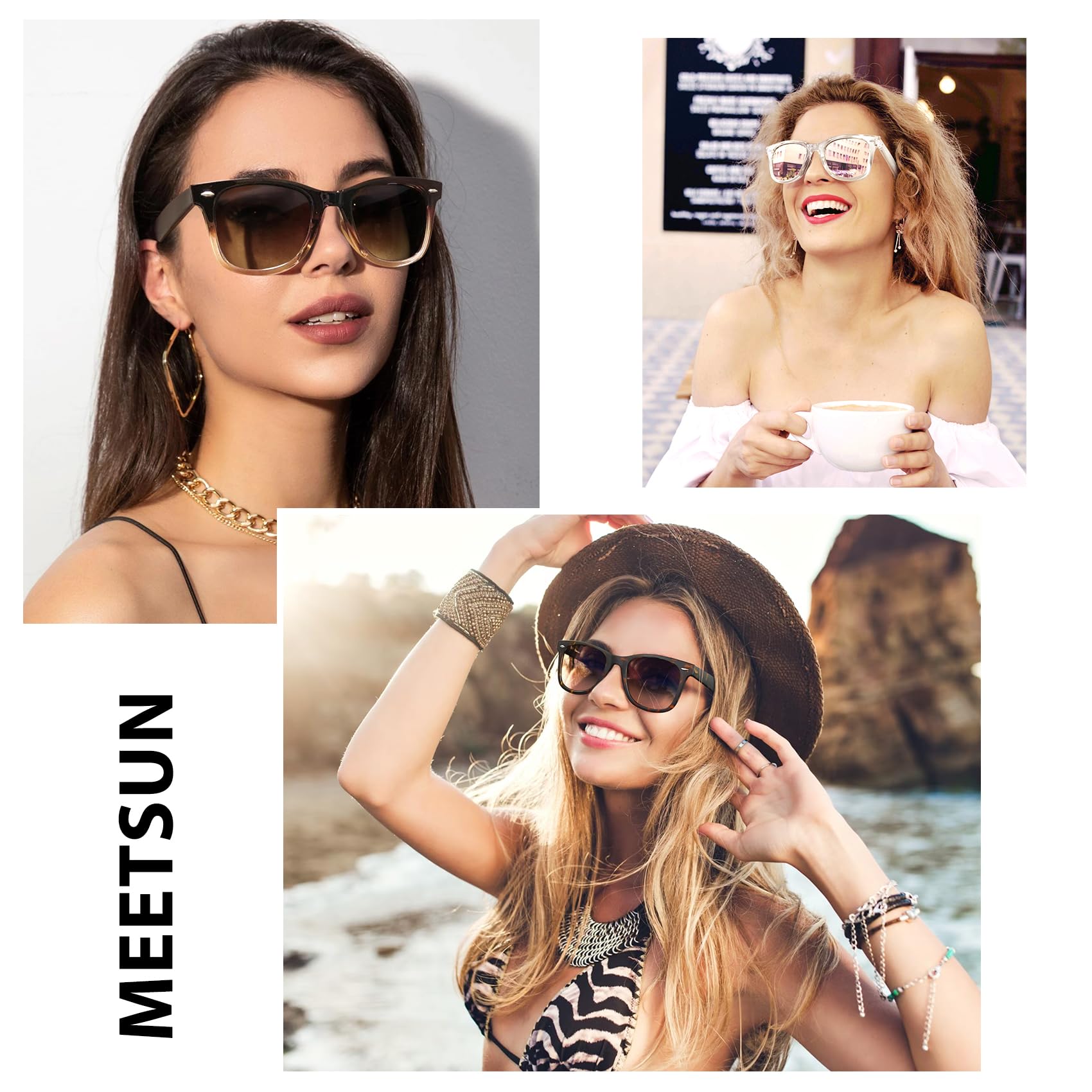 MEETSUN Retro Polarized Sunglasses for Women Men Classic Mirror Lens Driving Trendy Sun Glasses UV Protection (3 Pack)