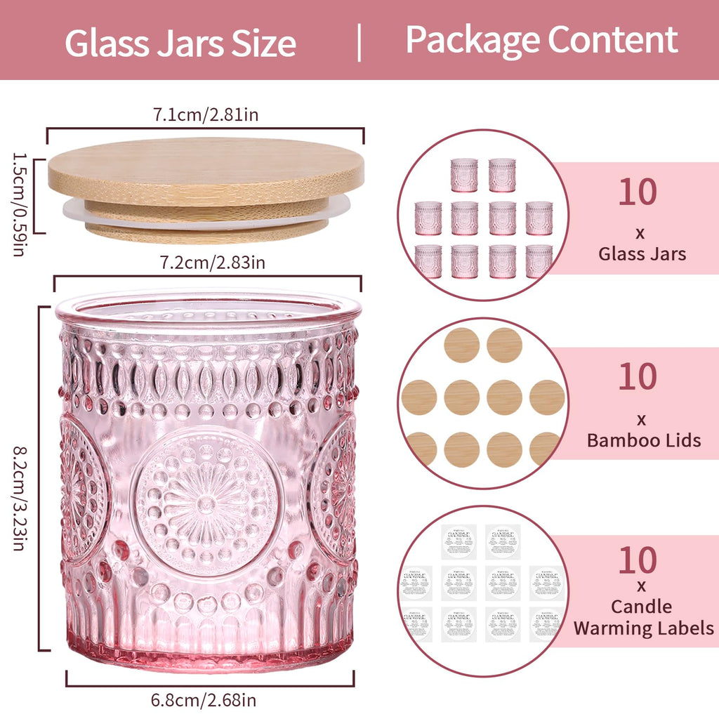 DARJEN 10 Pack Amber Candle Jars for Making Candles- 7.5 OZ Empty Glass Candle Making Jars with Bamboo Lids and Labels, Candle Making Supplies Candle Containers for Home DIY