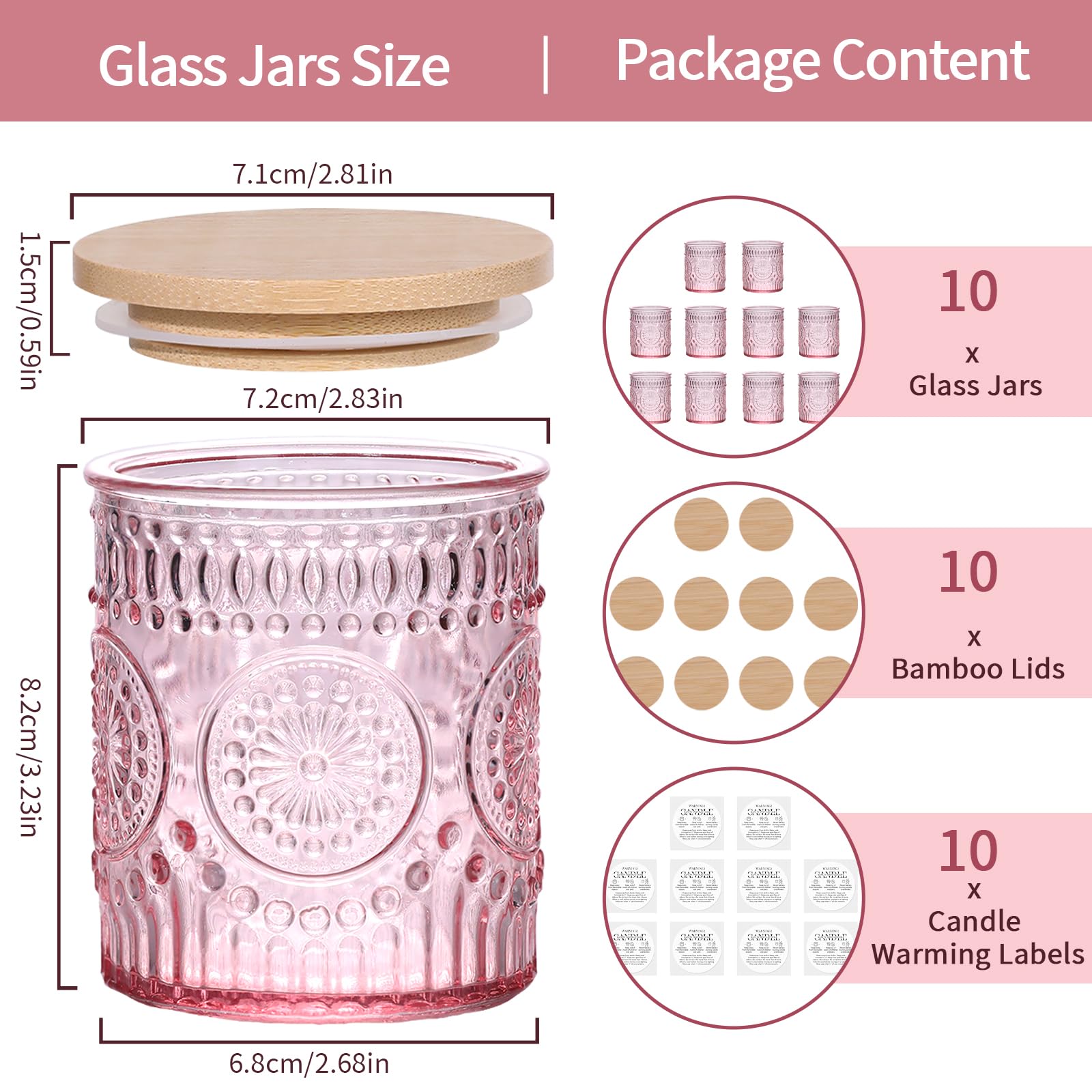 DARJEN 10 Pack Amber Candle Jars for Making Candles- 7.5 OZ Empty Glass Candle Making Jars with Bamboo Lids and Labels, Candle Making Supplies Candle Containers for Home DIY