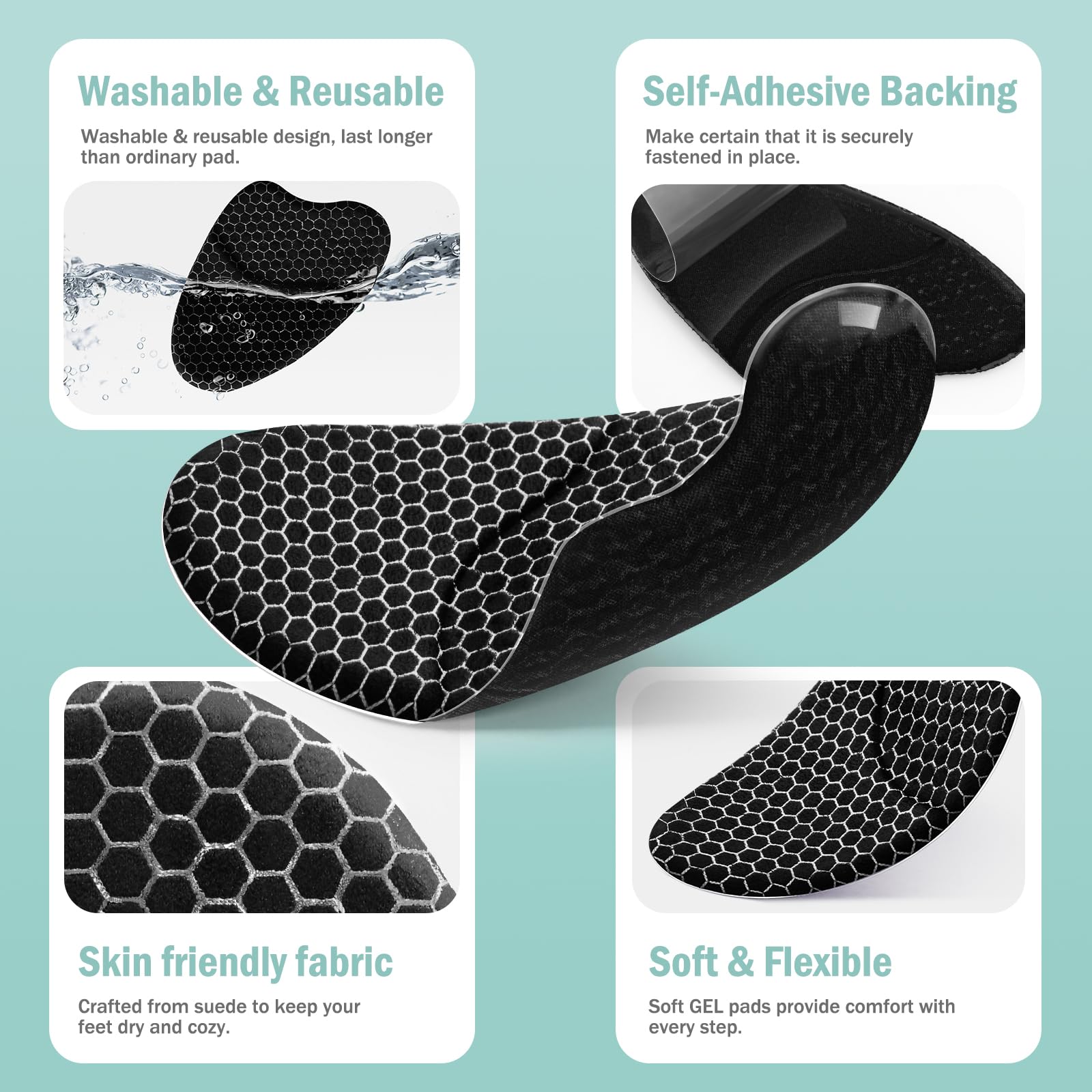 ZAIWOO Metatarsal Pads for Women, Ball of Foot Cushions, Heel Inserts, High Heel Comfort Pads (2 Pairs), Anti Slip, Invisible Design