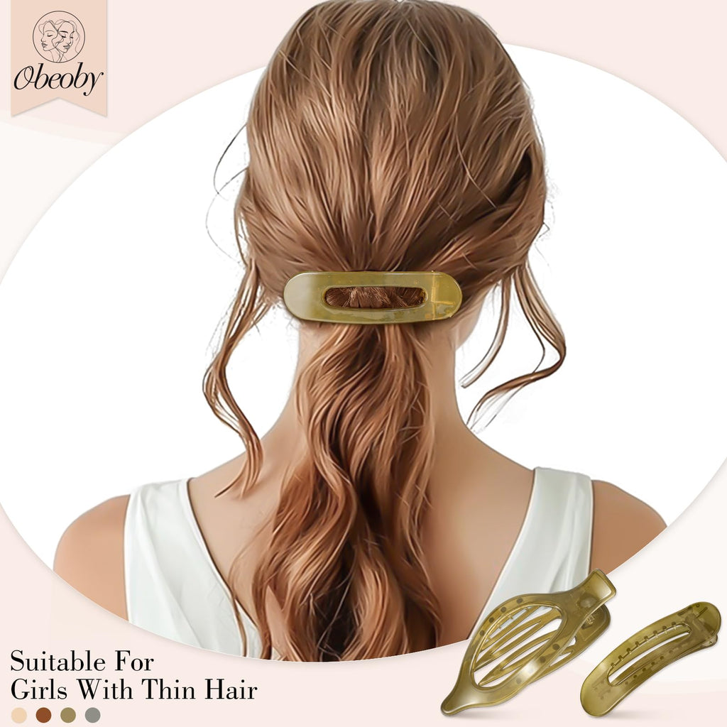 Obeoby 8 Pcs Flat Claw Clips for Women, Strong Hold French Flat Hair Clips for Thick Thin Hair Barrettes Accessories Round Large Medium (Tortoiseshell)