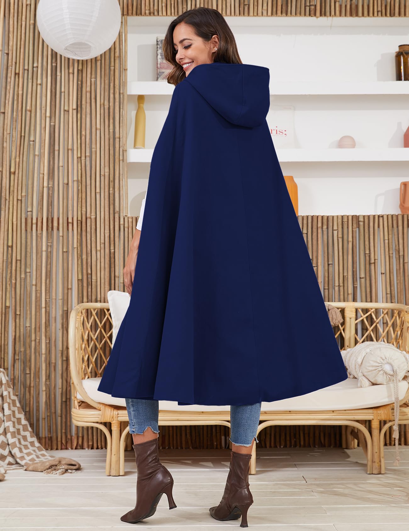 Gihuo Cape Poncho Women's Hooded Maxi Cloak Coat Winter Warm Long Cloak Cosplay Costumes Outerwear