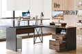 Bestier L Shaped Standing Desk with Lift Top, 55"x55" Standing Corner Desk for Home Office, Computer Desk with Reversible File Drawer and Monitor Stand, Grey Wash