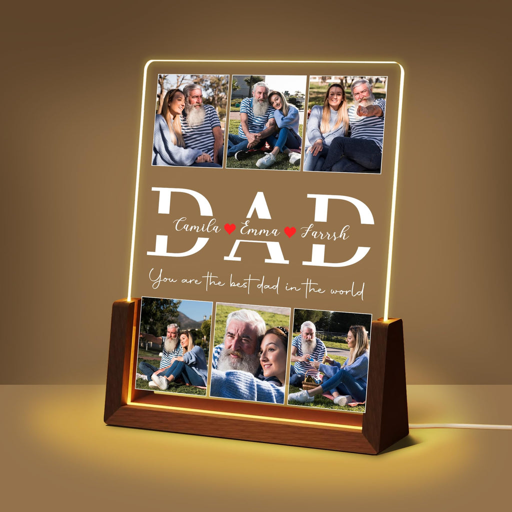 Personalized Fathers Day Birthday Gifts For Daddy Dad From Daughter Son Wife, Custom Acrylic Plaque Light Up Picture Frame, Customized Dad Gifts For Husband Men Papa Fathers Day Christmas