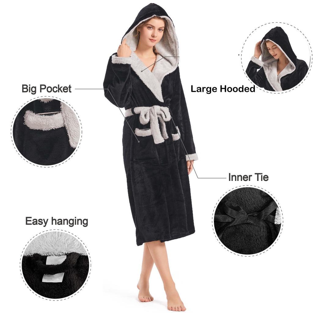 Inner Wish Women Hooded Plush Robe, Fleece Highly Absorbent Cozy Warm Bathrobe