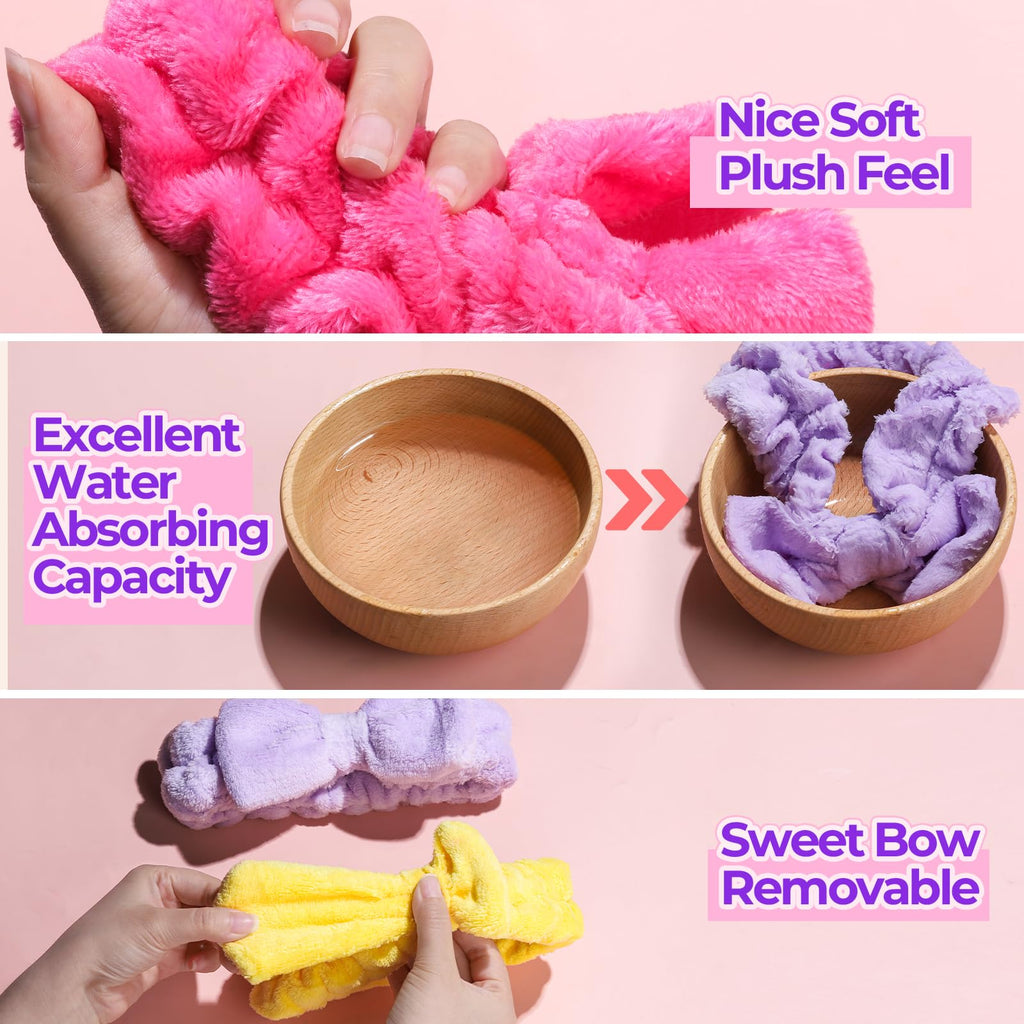 LEOBRO Spa Headband, 6pcs Makeup Headbands and Hair Scrunchies, Bow Skin Care Headband for Washing Face for Teen Girls Women, Easter Basket Valentines Gifts for Girls, Black & White & Gray