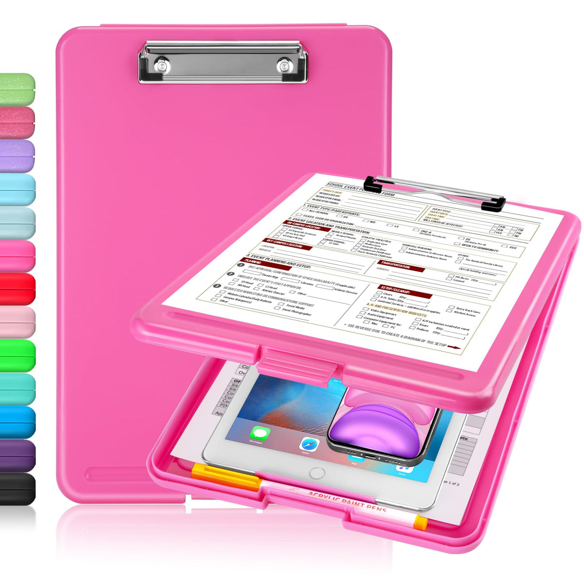 Sooez Clipboard with Storage, Plastic Storage Clipboards with Low Profile Clip, Nursing Clip Boards Foldable, Hanging Clipboard Case for Work, Teacher, Classroom Must Haves, Office School Supplies