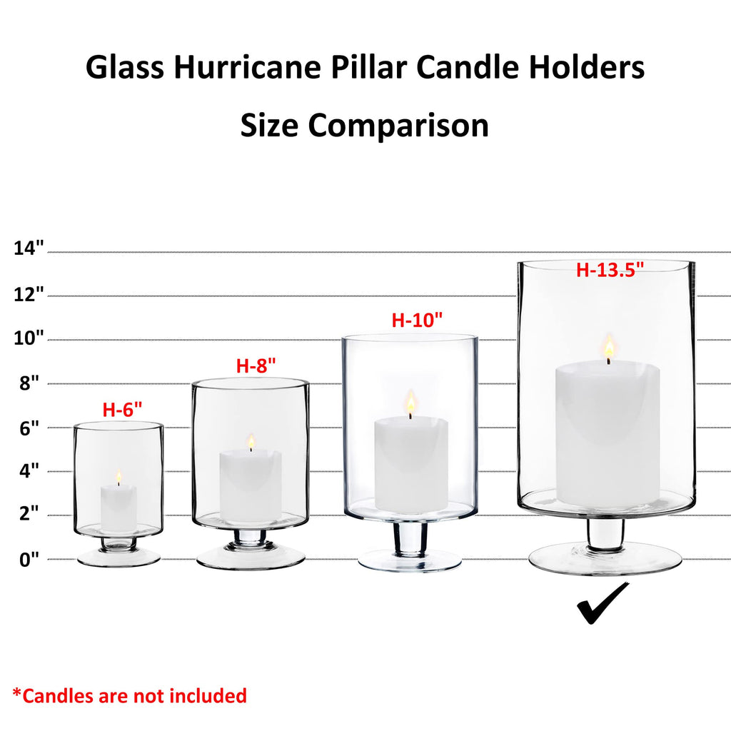 CYS EXCEL Glass Hurricane Pillar Candle Holder (H:6" W:3.75") | Multiple Size Choices Short Stem Candle Centerpieces | Stemmed Glass Cylinder Candle Vase