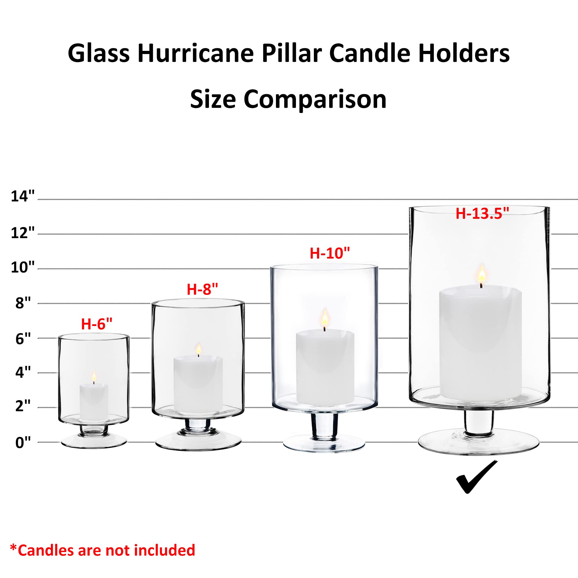 CYS EXCEL Glass Hurricane Pillar Candle Holder (H:6" W:3.75") | Multiple Size Choices Short Stem Candle Centerpieces | Stemmed Glass Cylinder Candle Vase