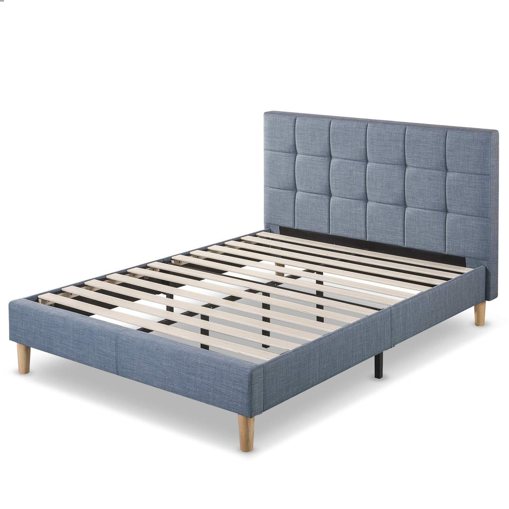 ZINUS Lottie Upholstered Platform Bed Frame with Short Headboard, Mattress Foundation, Wood Slat Support, No Box Spring Needed, Easy Assembly, Beige, Full
