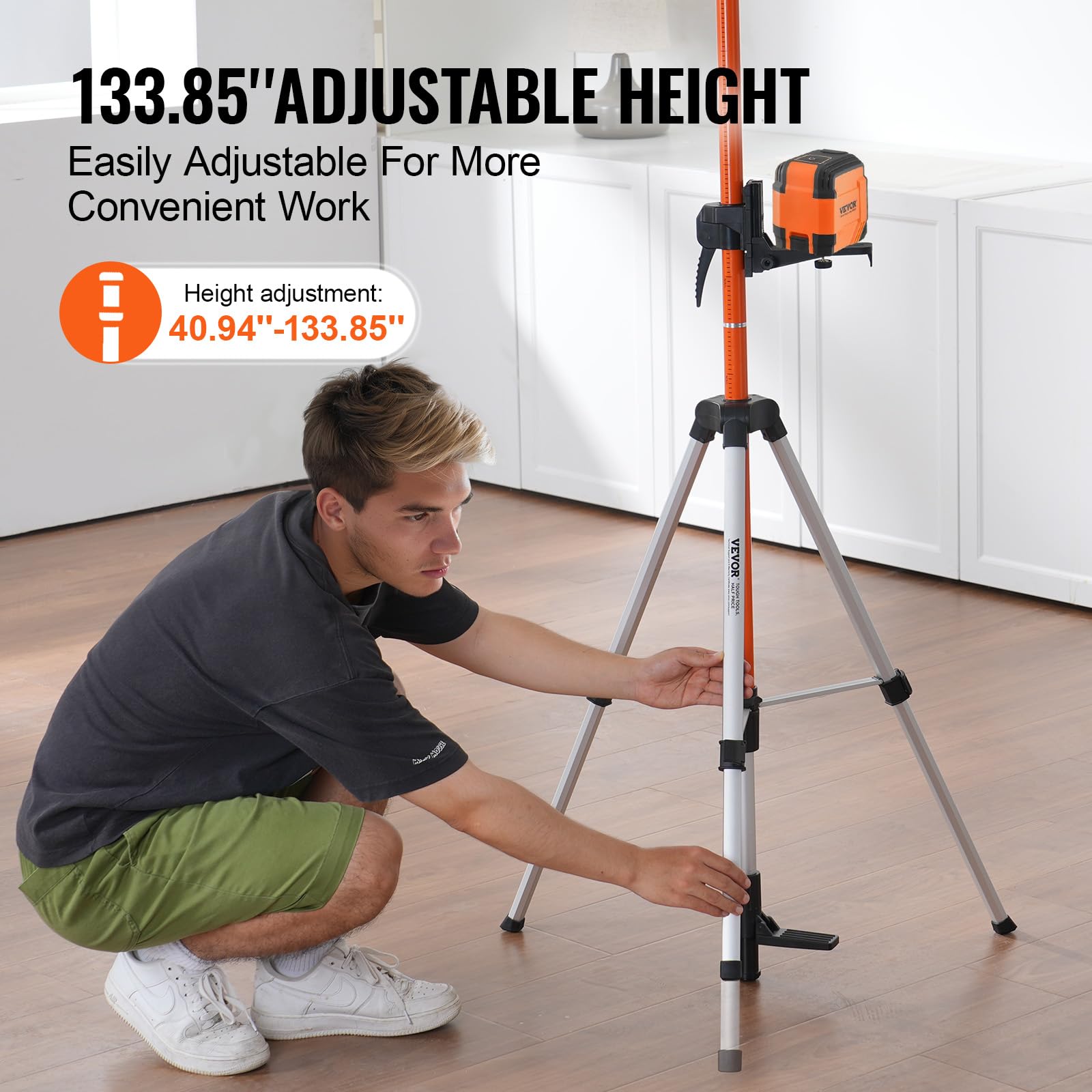 VEVOR Laser Level Tripod Stand, 5/8"-11 Thread Mount, 16.53-65.55 inch Height Adjustment Heavy Duty Survey Tripod for Construction Laser Level Scanner, Retractable Legs Non-Skid Feet Professional