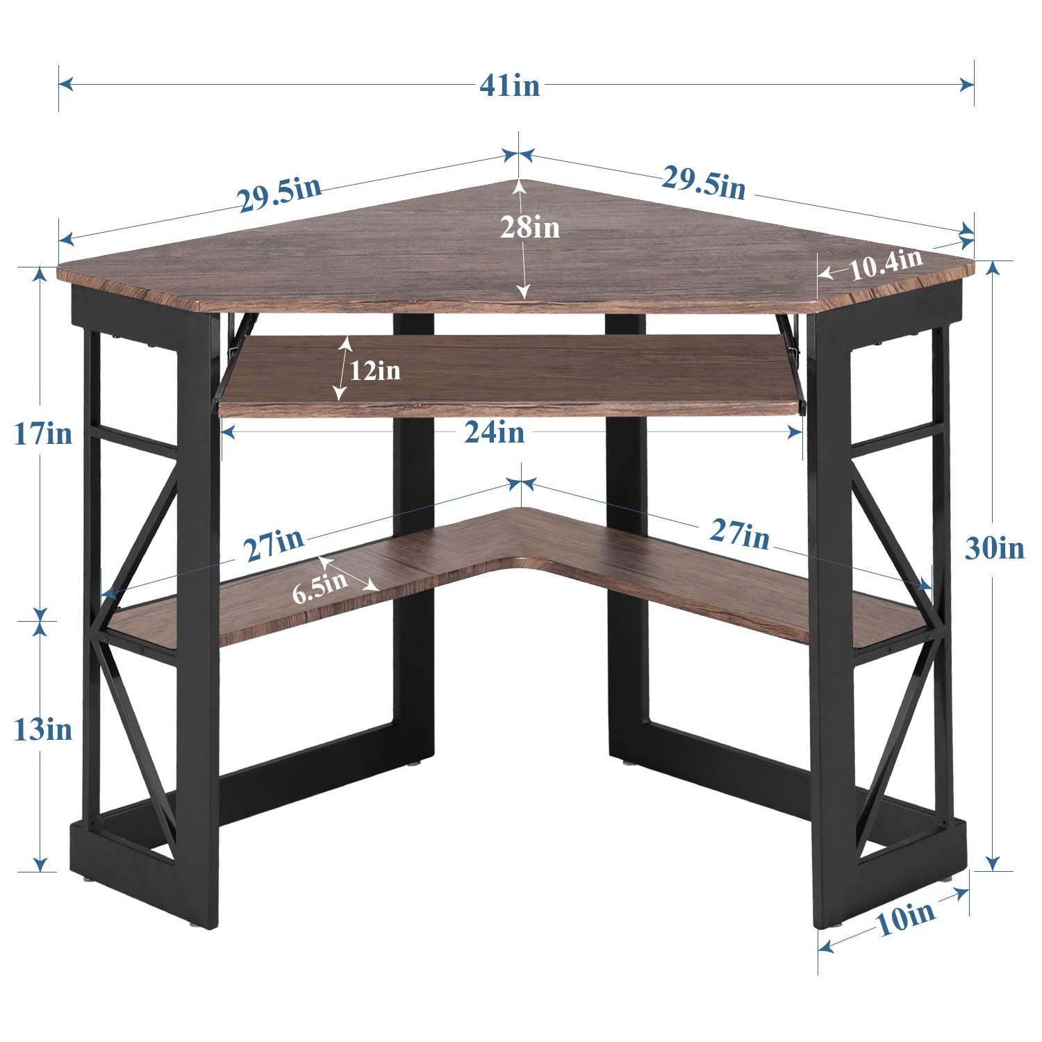 VECELO Corner Desk Computer Desk Writing Table with Smooth Keyboard Tray & Storage Shelves,Compact Home Office Triangle Table,Antique Brown