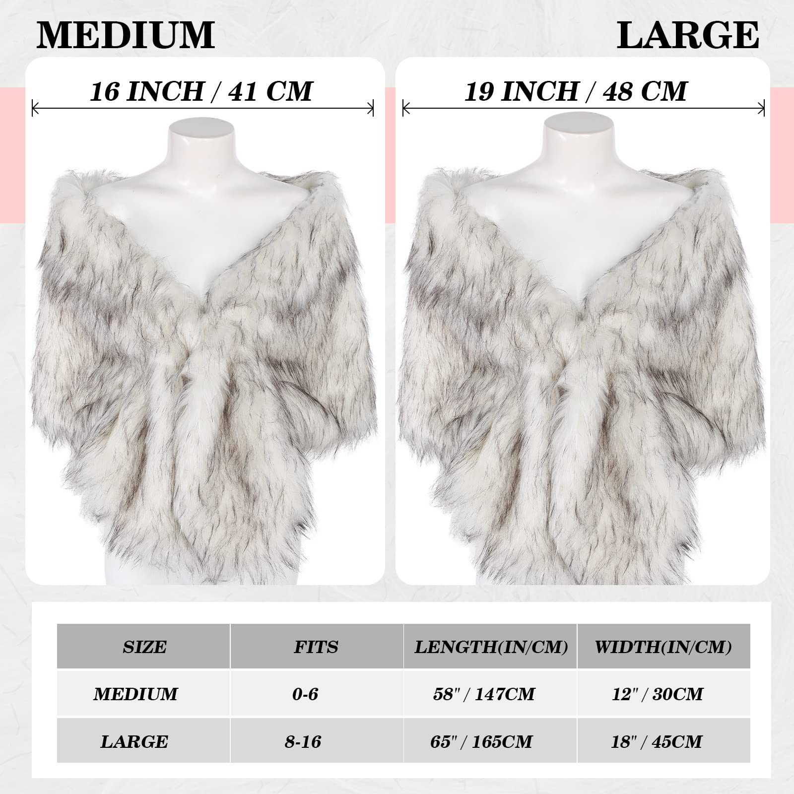 Geyoga Faux Fur Shawl Wrap Stole Shrug Winter Bridal Wedding Scarf Wrap with Faux Pearl Rhinestone Brooches for Women 1920s