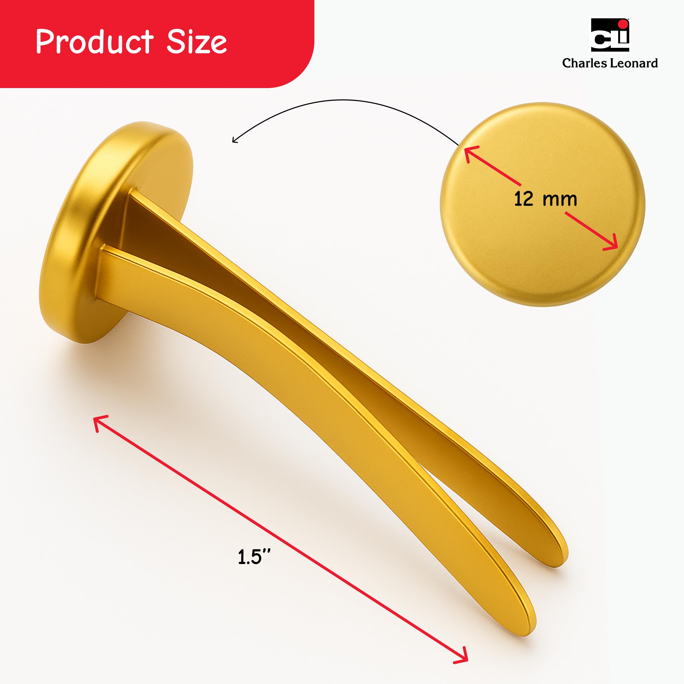 Charles Leonard Fasteners, Round Head, Brass Plated, 1/2 Inch Shank, 8 MM Head, 100-Pack (2R-BP)