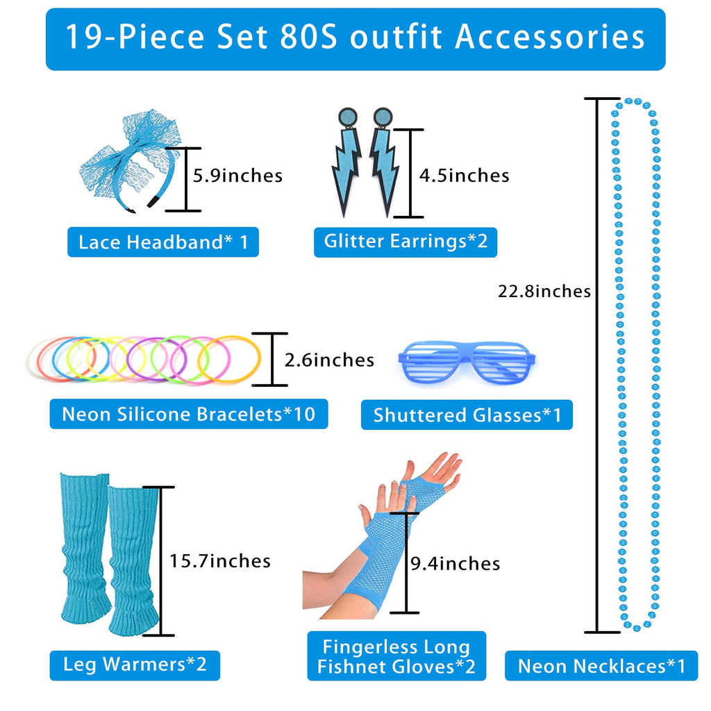 Upgraded 80s Outfit Costume for Women,80s Party Costume Accessory Sets with T-Shirt Tutu Skirt Waist Pack etc