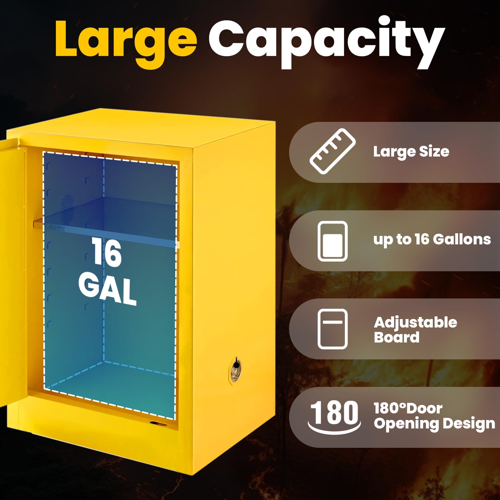 16 Gallon Flammable Storage Cabinet 18"x18"x23", Galvanized Steel, Flammable Safety Cabinet with Adjustable Shelf, for Industrial and Home Use, Yellow