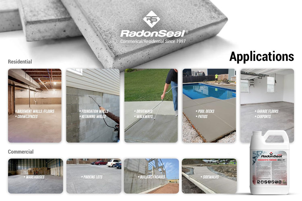 RadonSeal Plus Concrete Sealer – Deep Penetrating Waterproofing for Basement Floors, Foundation Walls & Concrete Block – Reduces Moisture & Strengthens Concrete (5 Gallon)
