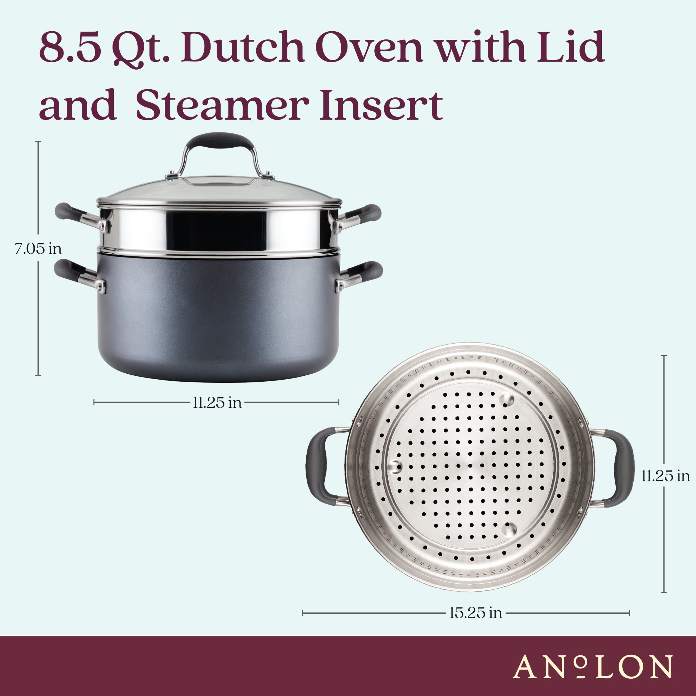 Anolon Advanced Home Hard Anodized Nonstick Sauce Pan/Saucepan with Straining and Lid, 2 Quart (2 Qt Straining Saucepan, Indigo)